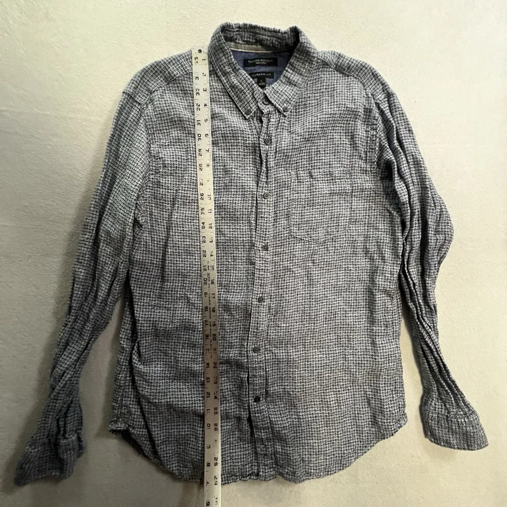 Banana Republic Shirt Mens Large Blue 100% Linen Camden Fit Long Sleeve Coastal